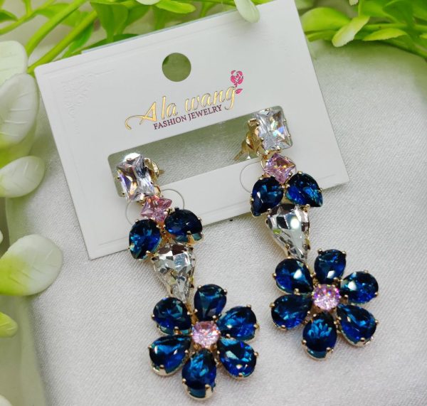 Imported Elegant Floral Crystal Drop Earrings | Artificial Earrings For Girls | Earrings For Women