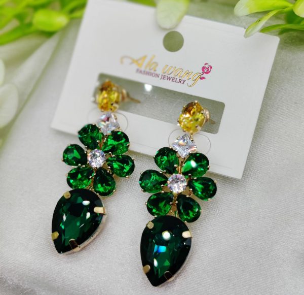 Imported Emerald Radiance Floral Drop Earrings – A Royal Statement | Luxury Looks Earrings For Girls & Women