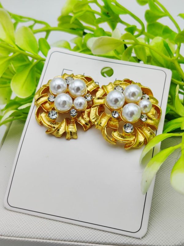 Imported Golden Elegance Pearl Cluster Earrings – Luxurious Statement Jewelry | Modern Earring For Girls & Women