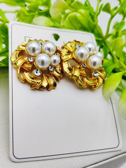 Imported Golden Elegance Pearl Cluster Earrings – Luxurious Statement Jewelry | Modern Earring For Girls & Women