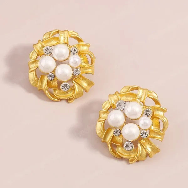 Imported Golden Elegance Pearl Cluster Earrings – Luxurious Statement Jewelry | Modern Earring For Girls & Women