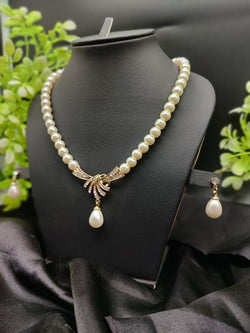 Imported Timeless Pearl Necklace Set With Radiant Pendant & Earrings | Girls & Women Fashion